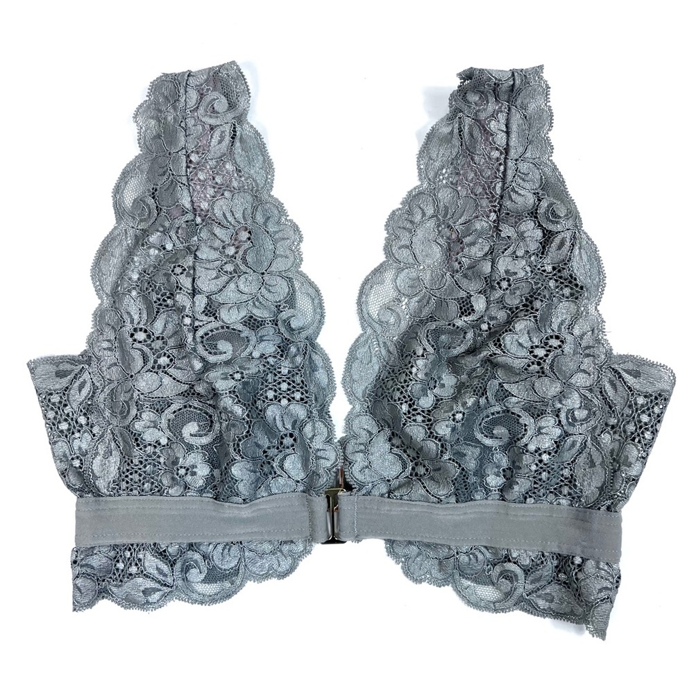 HAH Hot As Hot Got UR Back Gray Silver Lace Bra Size XS - Picture 2 of 13